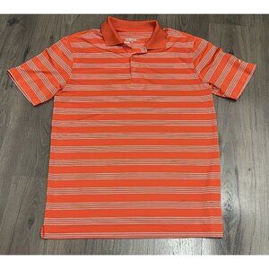 Nike Golf Shirt Tour Performance Mens Medium Orange Stripe Dri Fit